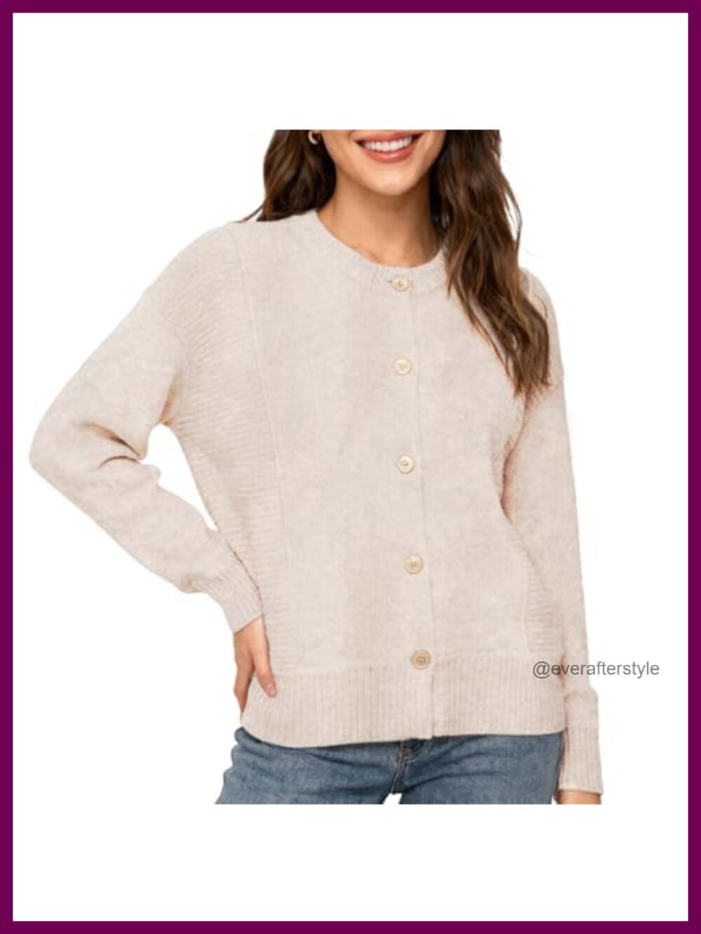 100% Wool Button Down Cardigan Sweater Cable Knit Crew Neck